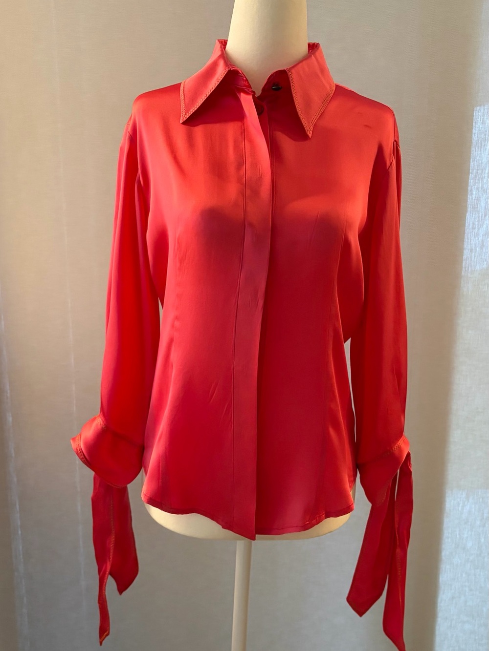Roberto Cavalli Vibrant Red Satin Tie-Cuff Button Down Shirt
